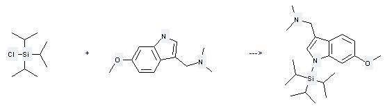1H-Indole-3-methanamine,6-methoxy-N,N-dimethyl- can be used to produce (6-methoxy-1-triisopropylsilanyl-1H-indol-3-ylmethyl)-dimethyl-amine at the temperature of 0 °C